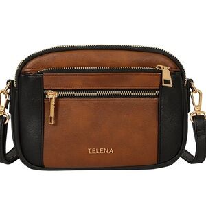Women's Telena Black and Brown Crossbody Bag/ Purse with Gold Zippers